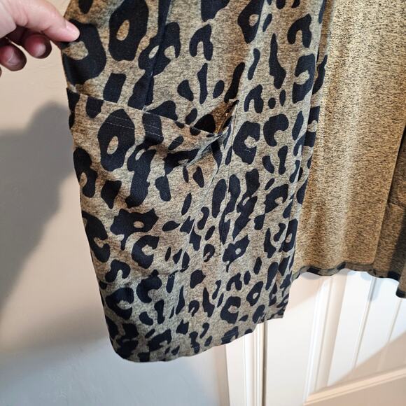 Leopard Print Open Cardigan Womens Size 1X Brown Long Classic Glam Relaxed - Picture 5 of 8